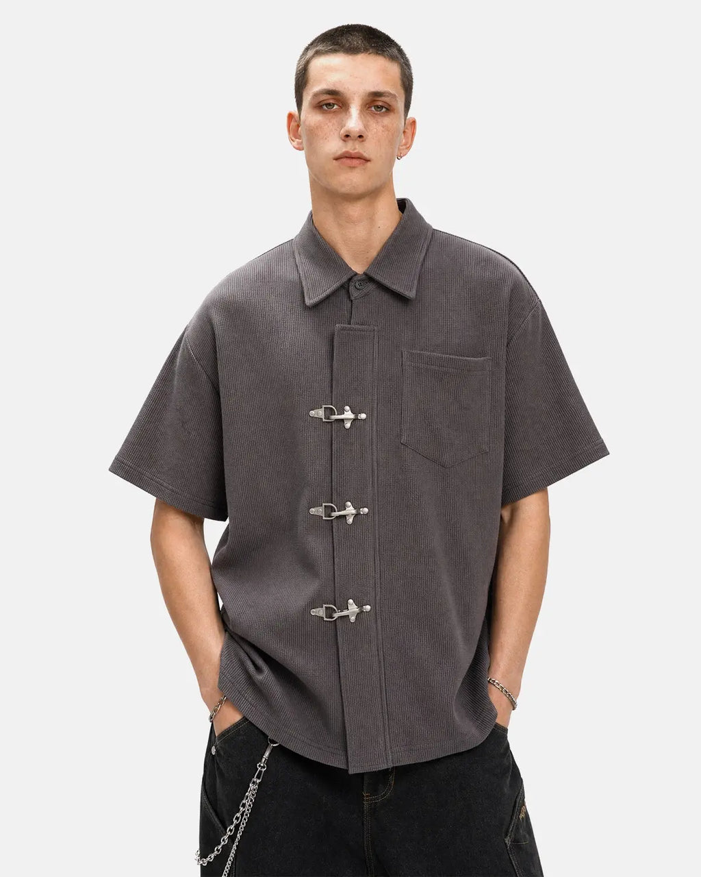 Metal Clasp Waffle Shirt | Inflation Streetwear