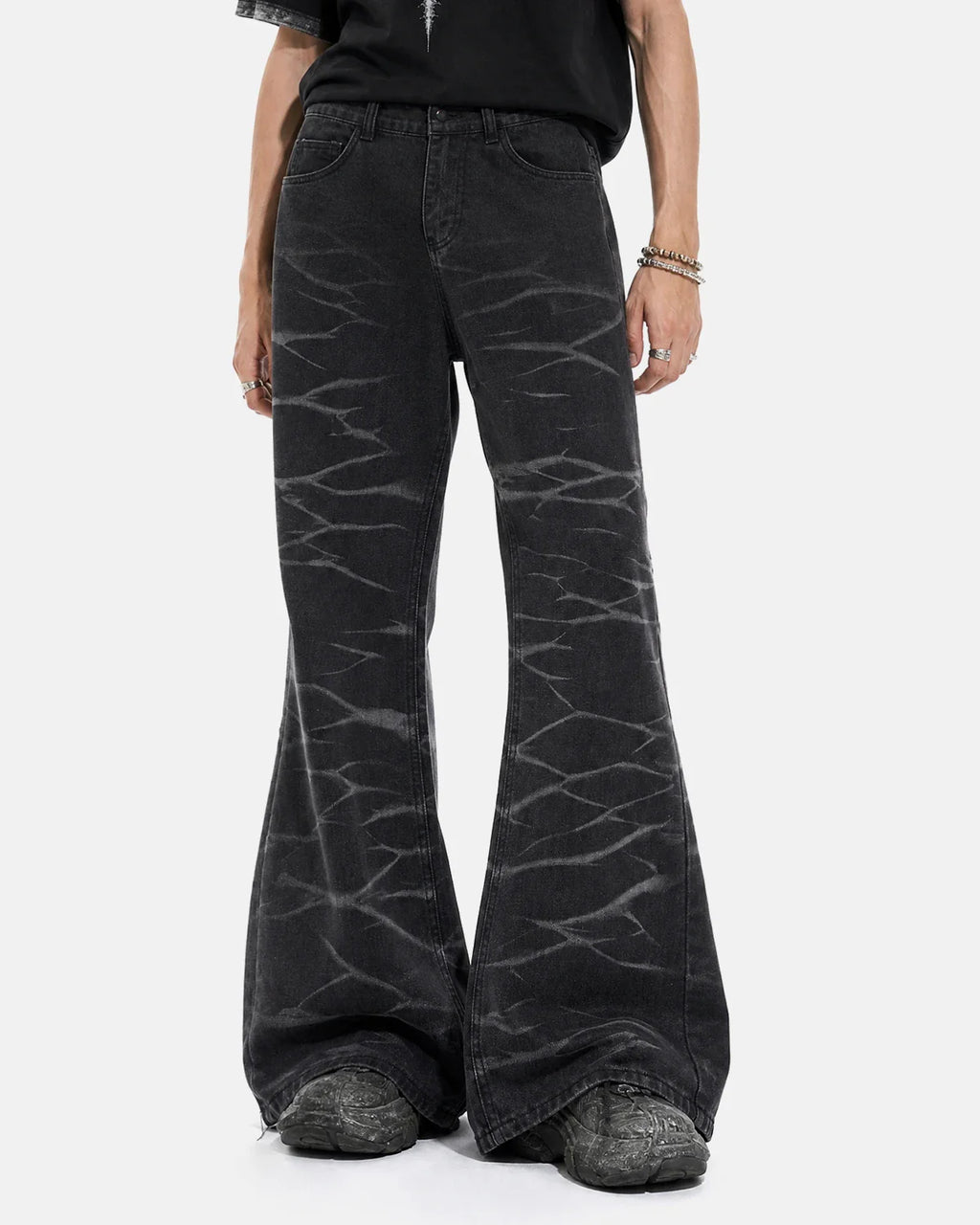 Black Whisker Wash Bootcut Jeans | Inflation Streetwear