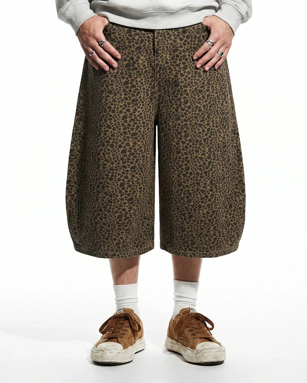 Leopard Print Barrel Longline Shorts | Inflation Streetwear