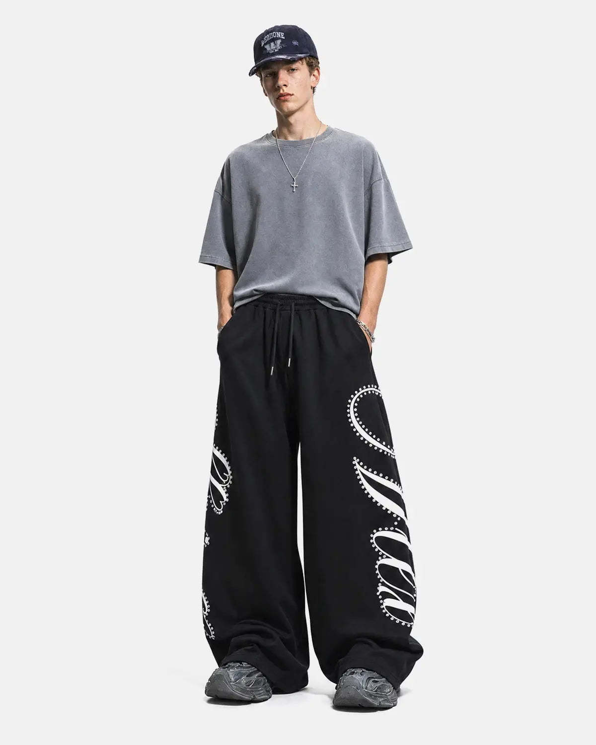 Rhinestone Script Baggy Sweatpants | Inflation Streetwear