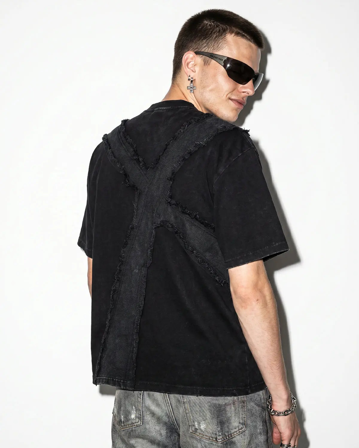 Deconstructed Cross Washed T-Shirt | Inflation Streetwear
