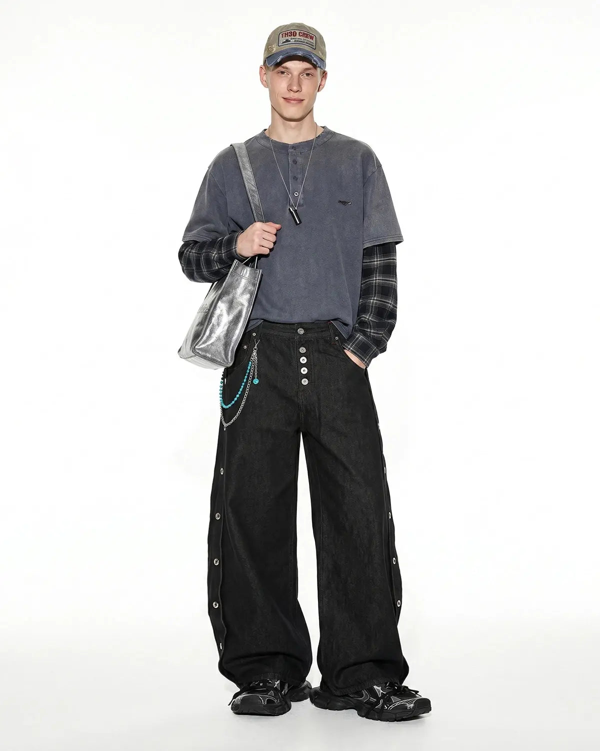 Side Eyelet Buttons Barrel Jeans | Inflation Streetwear