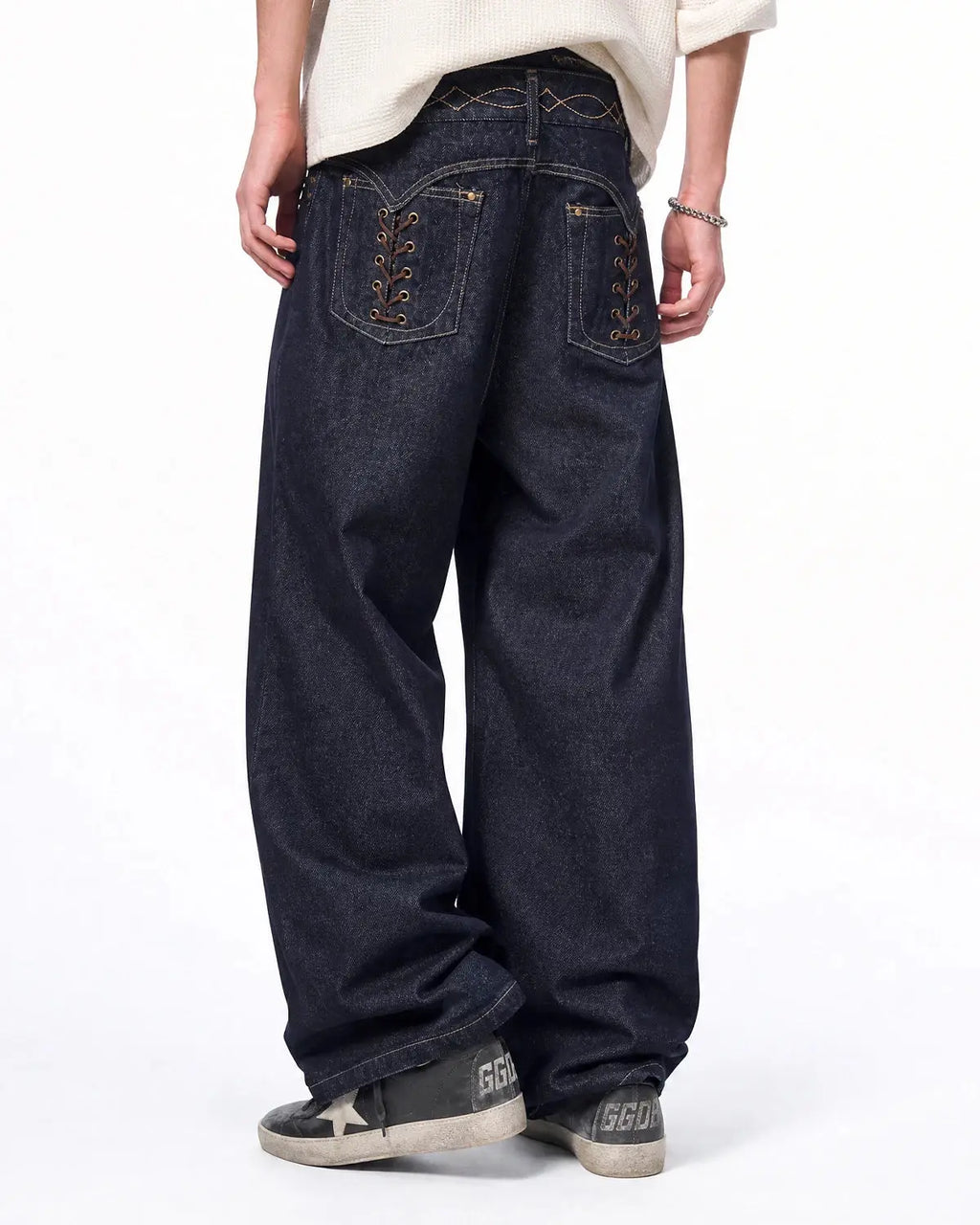 Side Lace-Up Raw Baggy Jeans | Inflation Streetwear