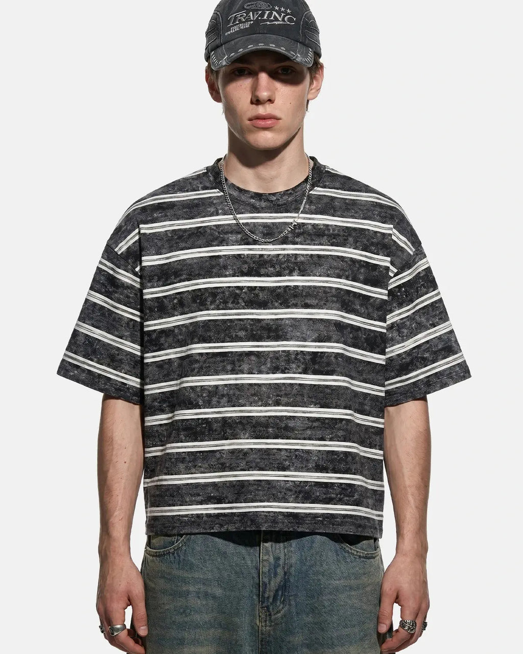 Vintage Washed Striped Boxy T-Shirt | Inflation Streetwear