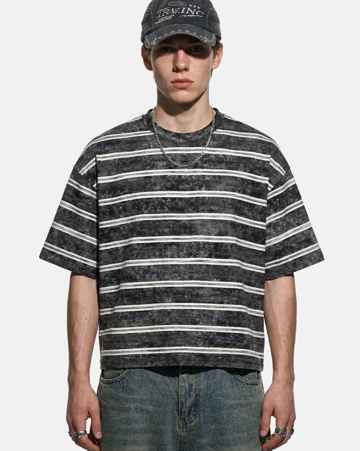 Vintage Washed Striped Boxy T-Shirt | Inflation Streetwear