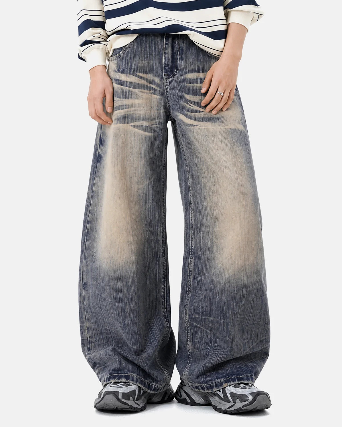 Bamboo Weave Dirty Wash Barrel Jeans | Inflation Streetwear