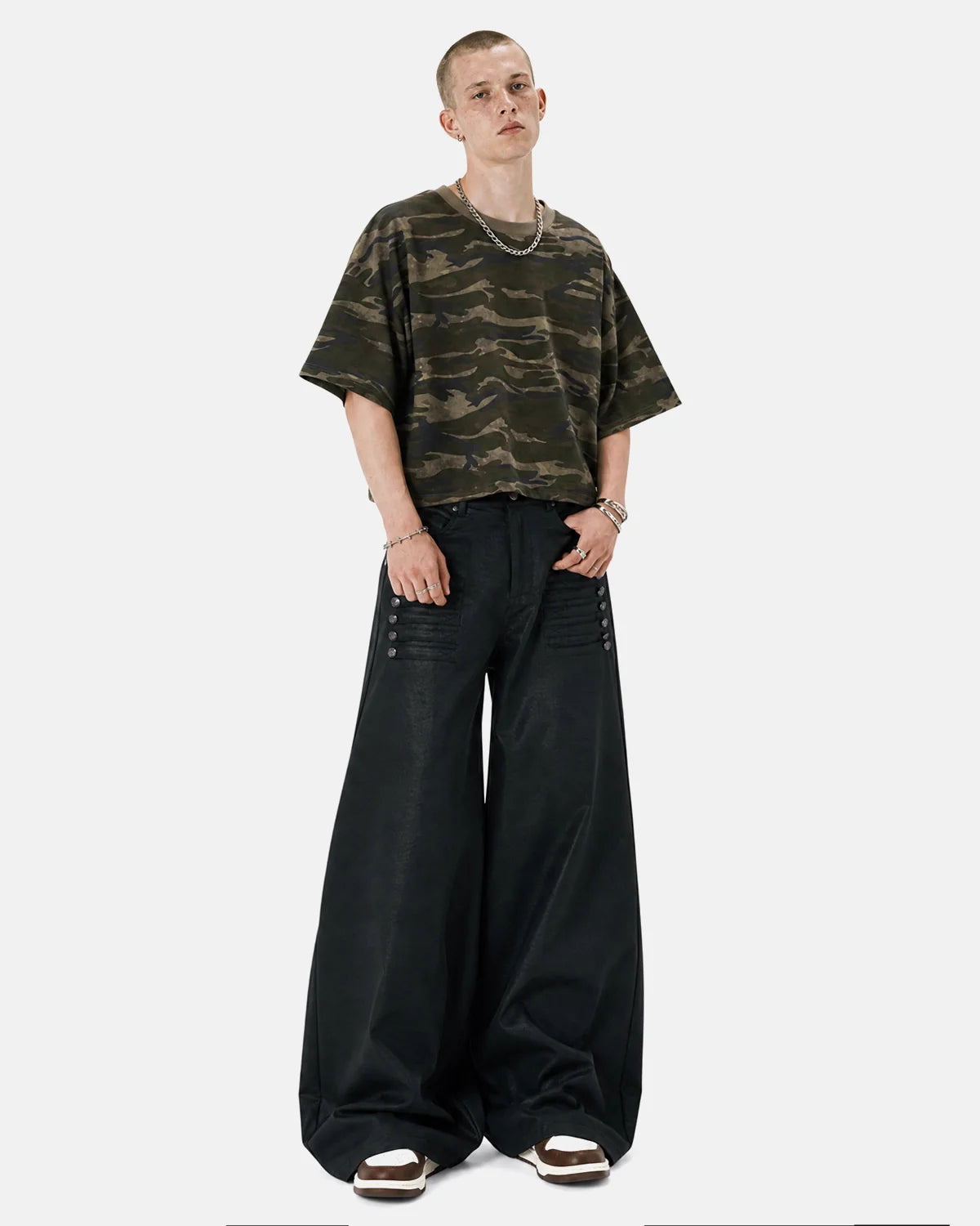 Black Graphic Wide Leg Pants | Inflation Streetwear