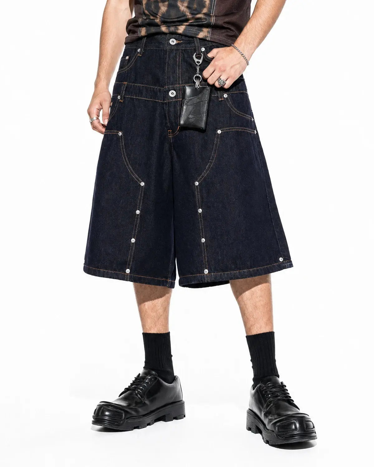 Double Waist Rivet Baggy Jorts | Inflation Streetwear