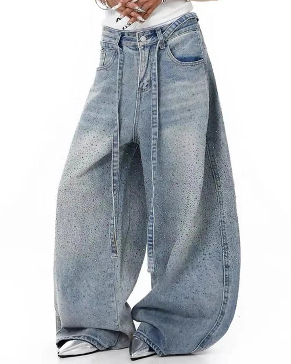 Rhinestone Baggy Barrel Jeans | Inflation Streetwear