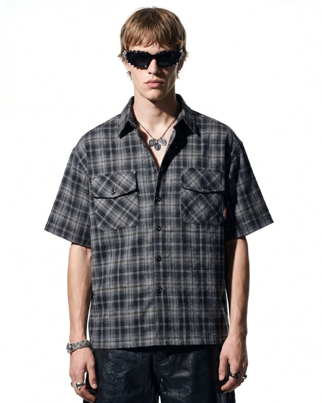 Plaid Script Embroidered Shirt | Inflation Streetwear