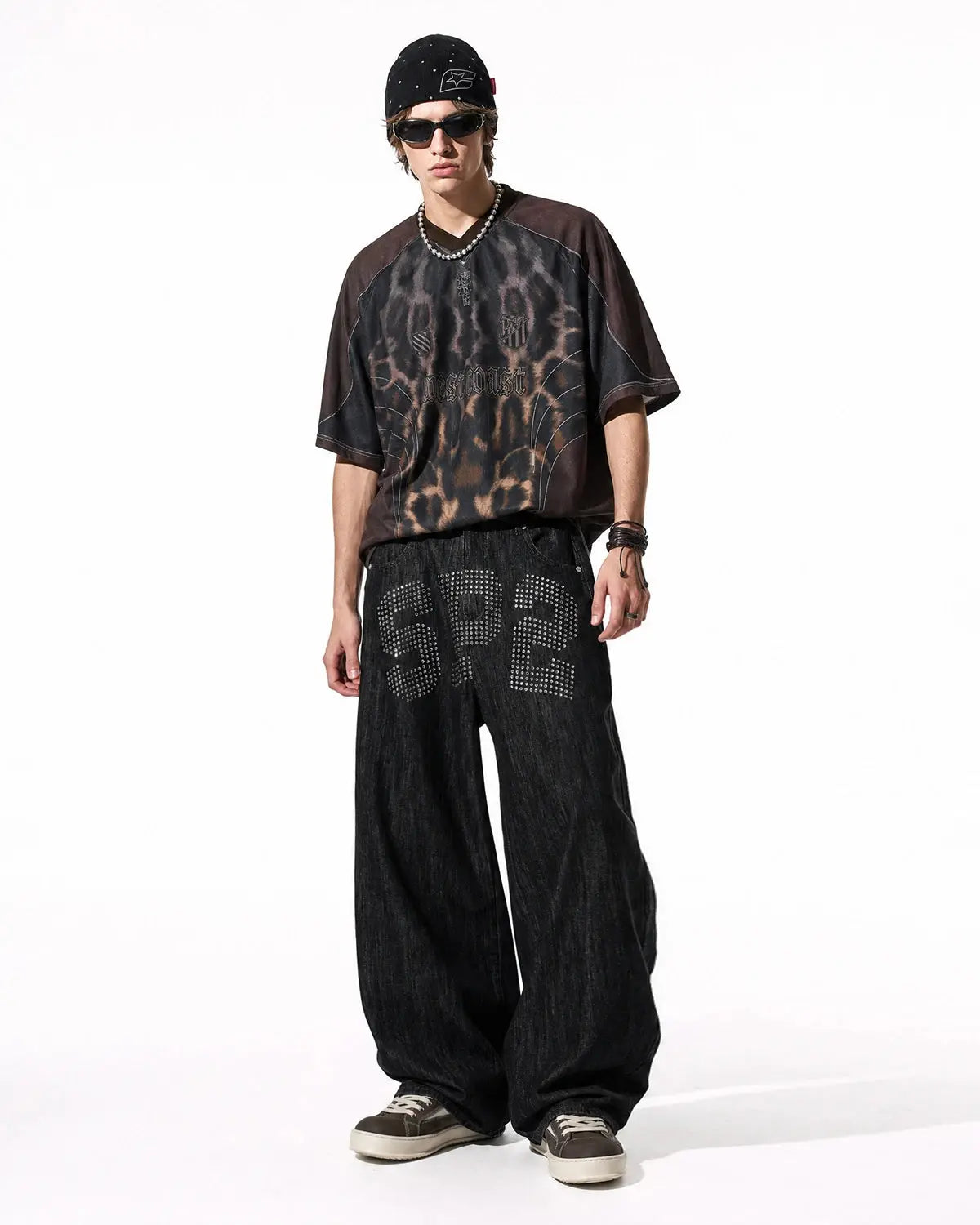 Rhinestone Number Wide Leg Jeans | Inflation Streetwear