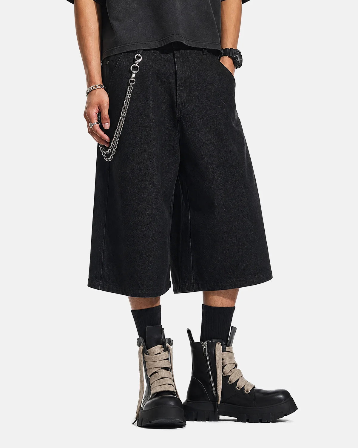 Black Baggy Long Jorts | Inflation Streetwear