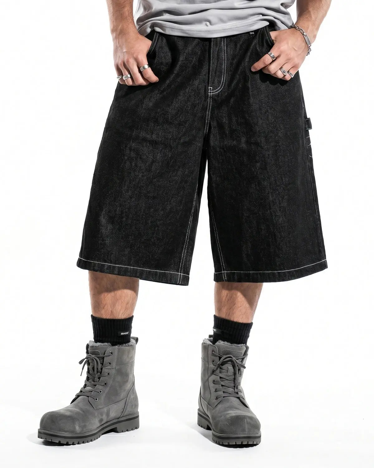 Contrast Stitching Raw Cargo Jorts | Inflation Streetwear