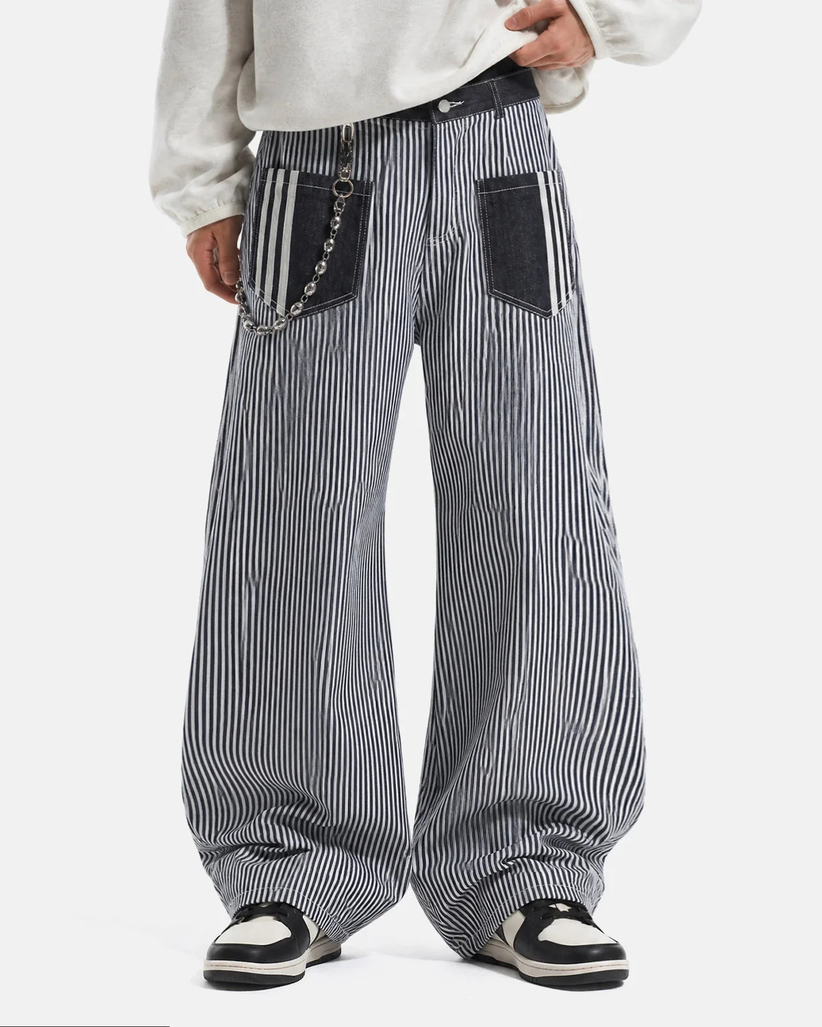 Striped Patch Pocket Baggy Jeans | Inflation Streetwear