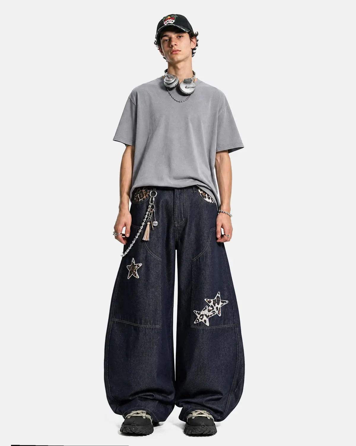 Leopard Star Patch Barrel Jeans | Inflation Streetwear