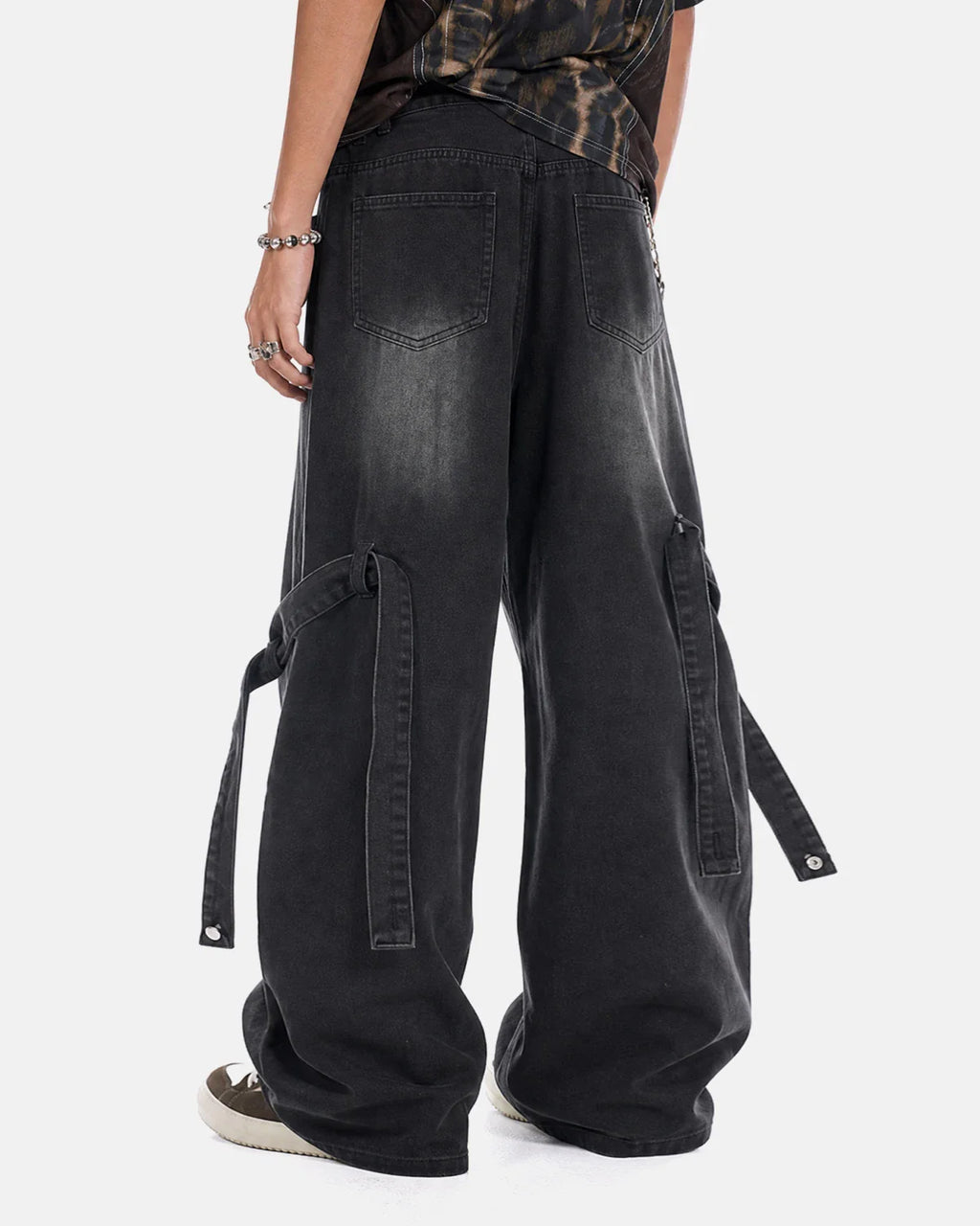Adjustable Strap Washed Straight-Leg Jeans | Inflation Streetwear
