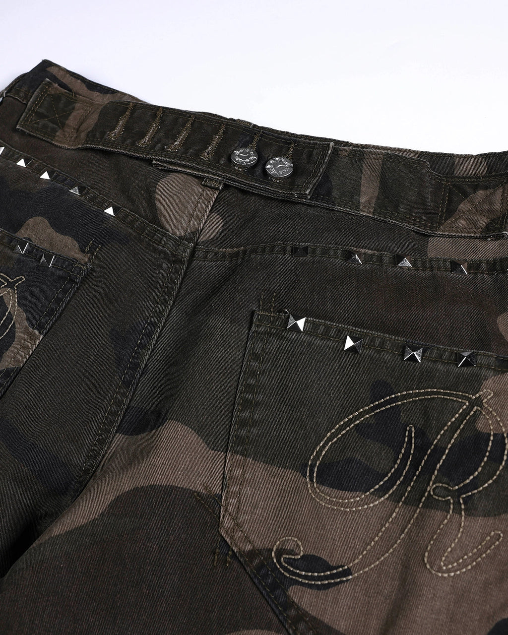 Studded Camo Barrel Jeans | Inflation Streetwear