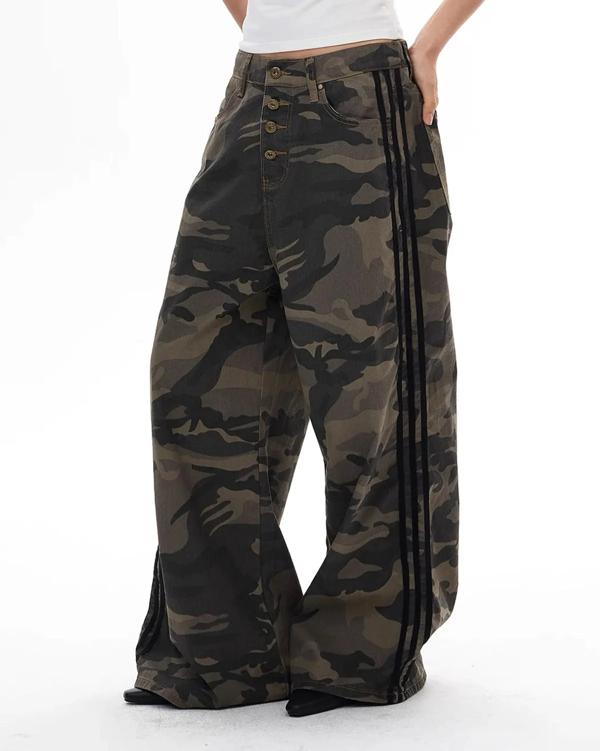 Camo Side Stripe Wide-Leg Pants | Inflation Streetwear