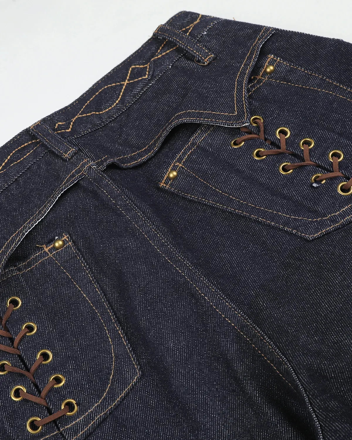 Side Lace-Up Raw Baggy Jeans | Inflation Streetwear