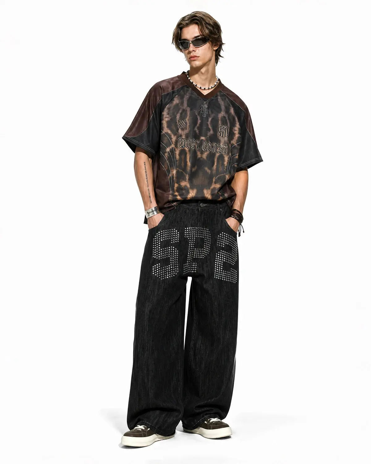 Rhinestone Number Wide Leg Jeans | Inflation Streetwear