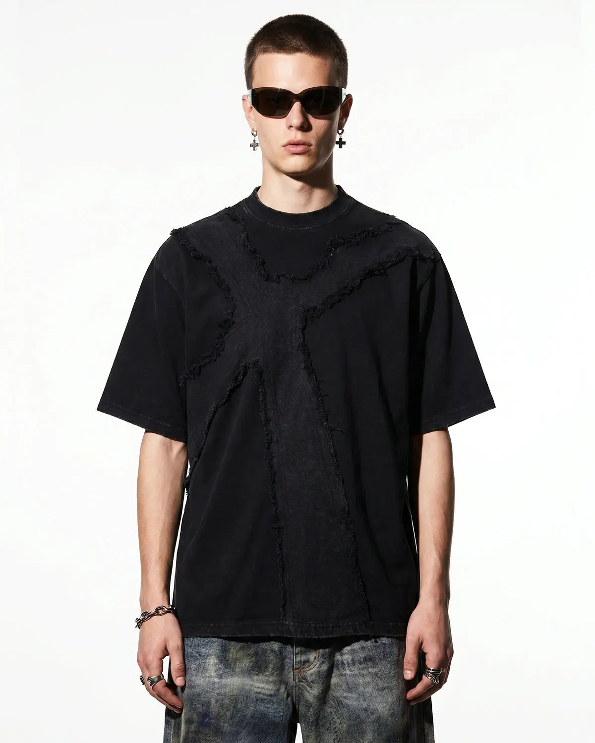Deconstructed Cross Washed T-Shirt | Inflation Streetwear
