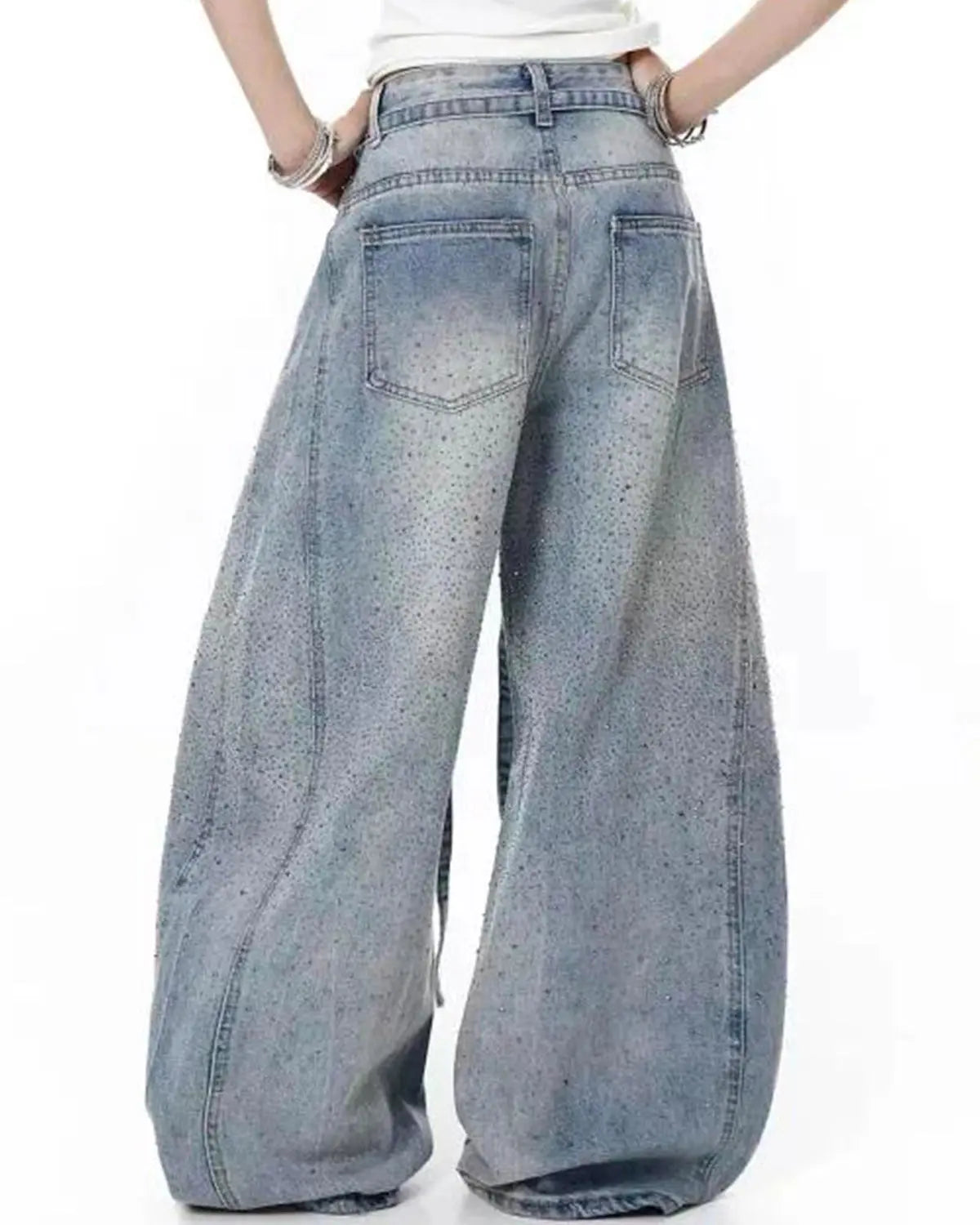 Rhinestone Baggy Barrel Jeans | Inflation Streetwear