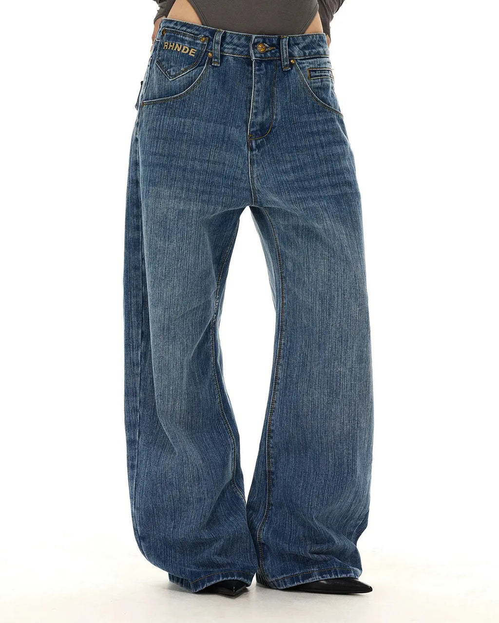 Cinch Back Washed Bamboo Weave Baggy Jeans | Inflation Streetwear