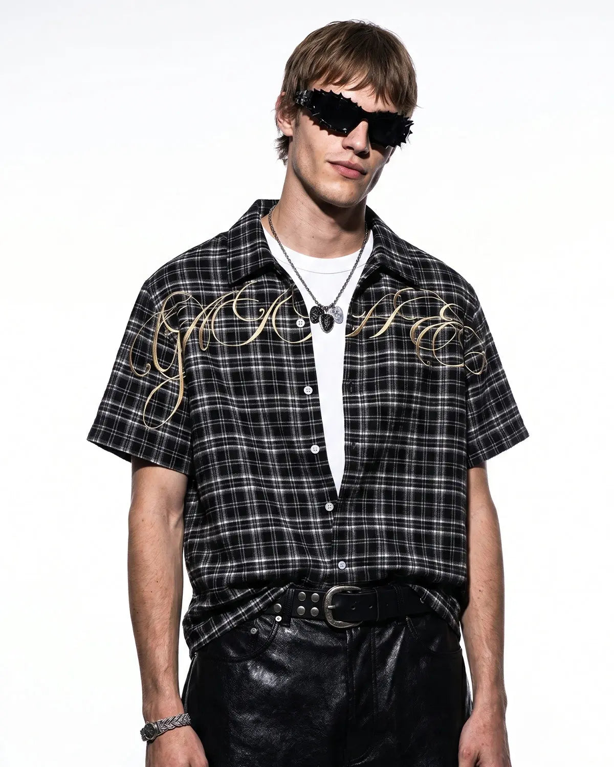Lettering Embroidery Plaid Shirts | Inflation Streetwear