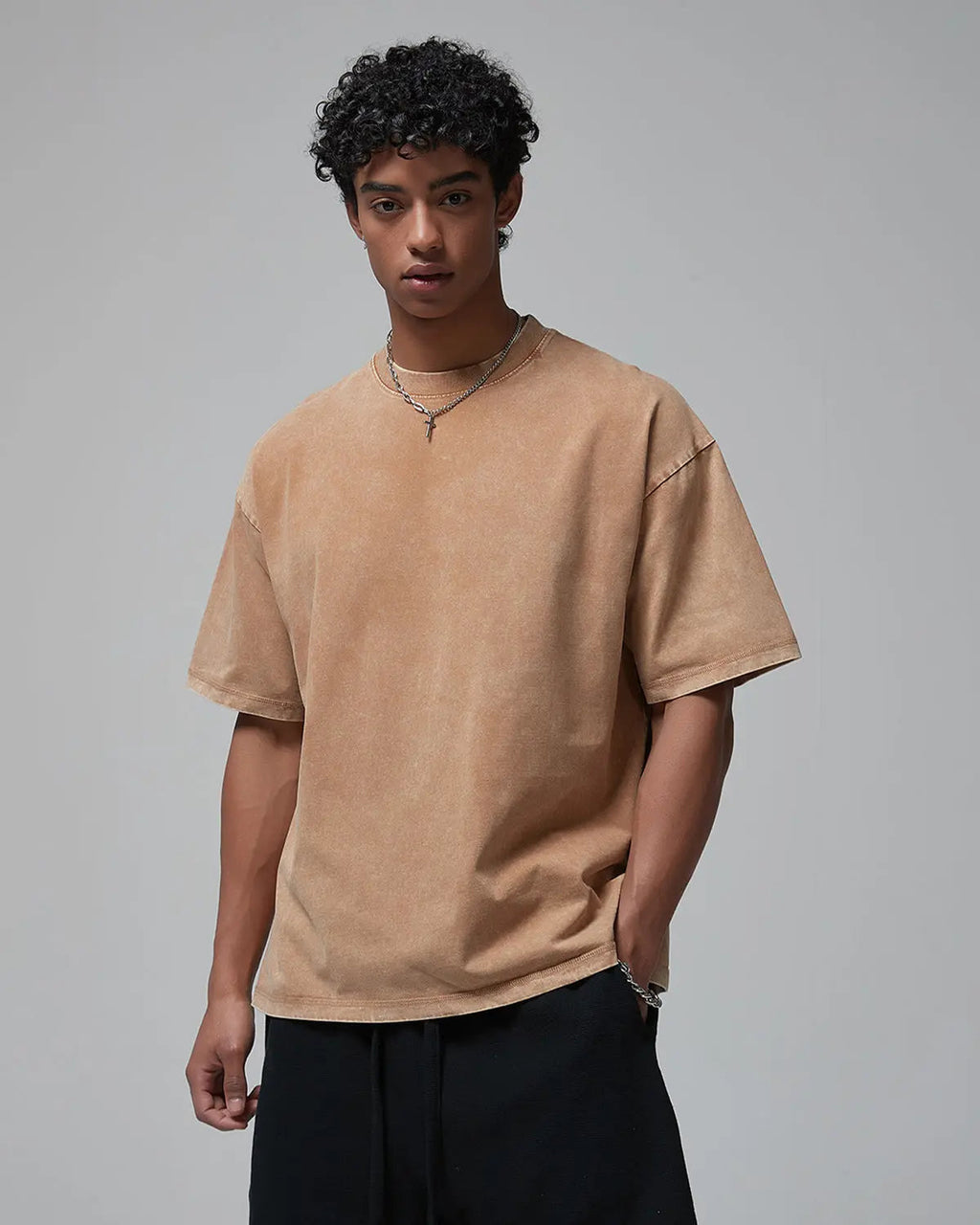 Mock Neck Wax Washed T-Shirt | Inflation Streetwear