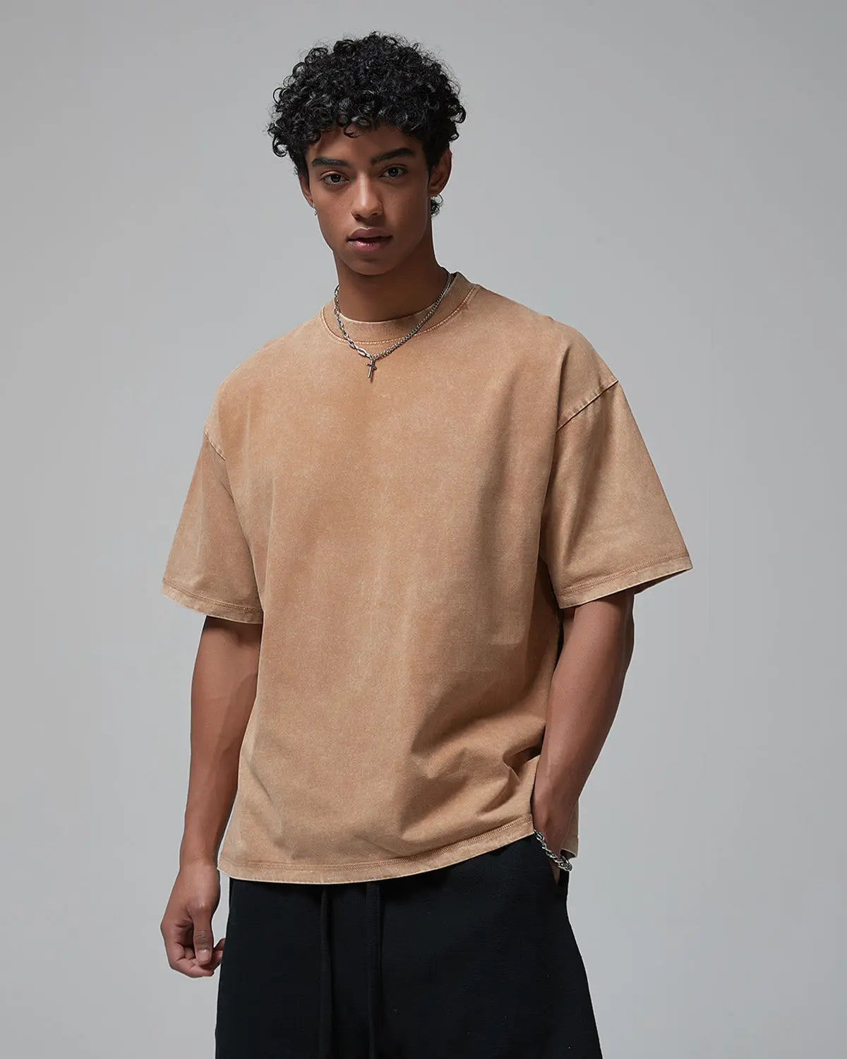Mock Neck Wax Washed T-Shirt | Inflation Streetwear
