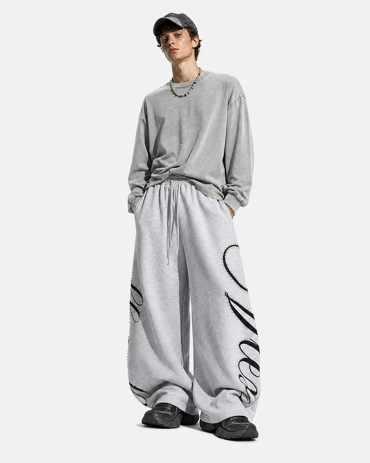 Rhinestone Script Baggy Sweatpants | Inflation Streetwear
