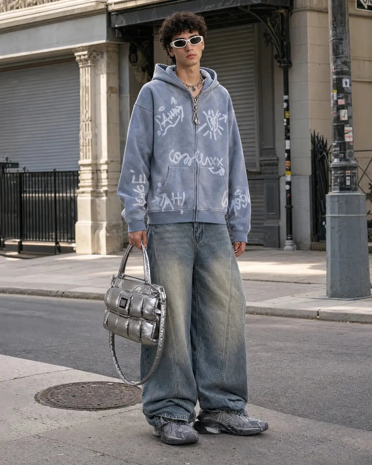 INFLATION Graffiti Washed Zip Up Hoodies