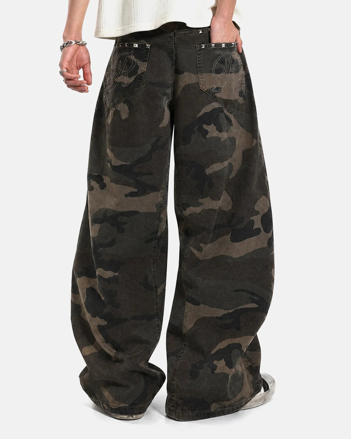 Studded Camo Barrel Jeans | Inflation Streetwear