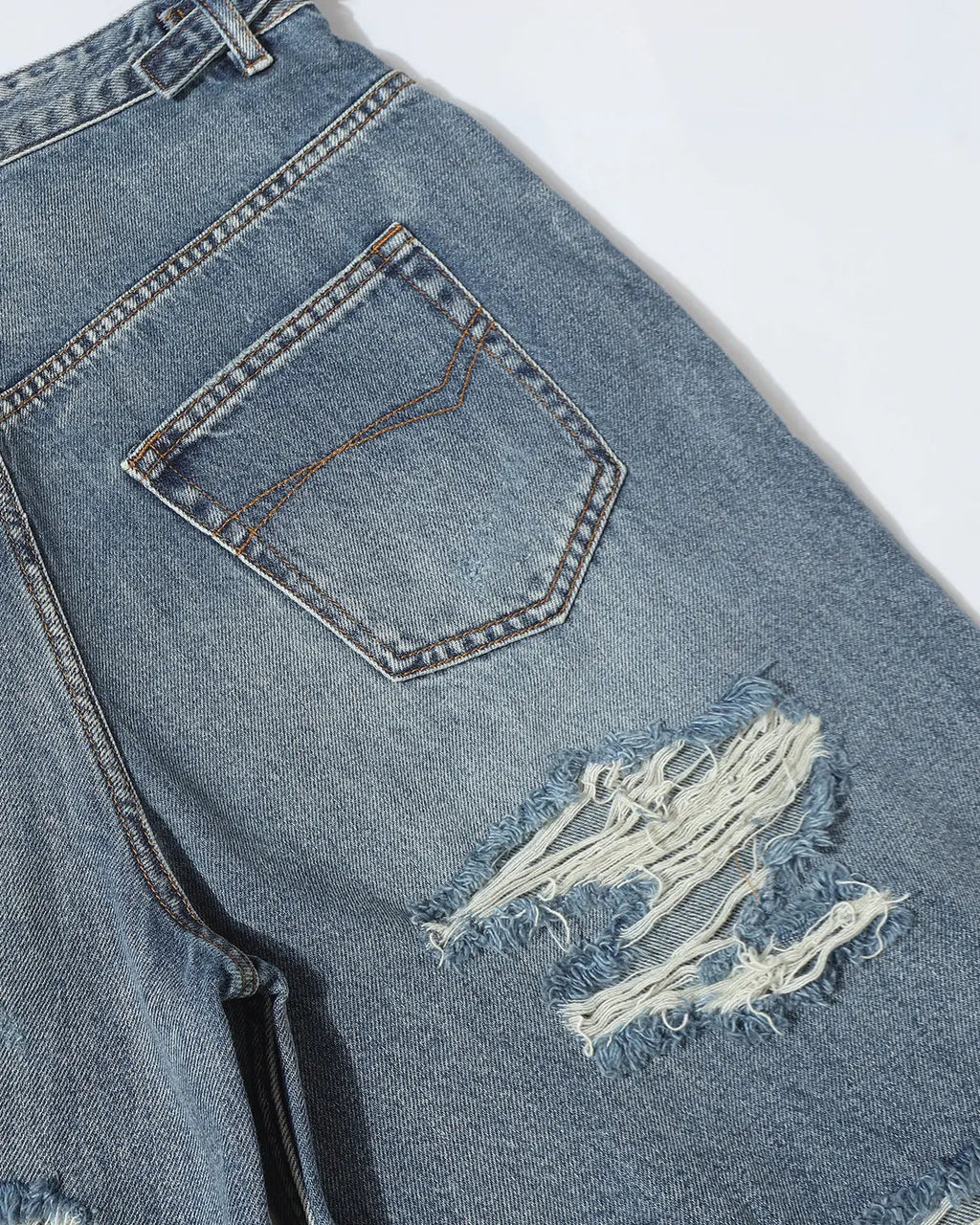 Distressed Baggy Jorts with Adjustable Waist Tabs | Inflation Streetwear