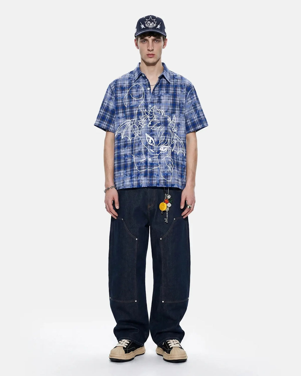 Devil Embroidered Plaid Shirt | Inflation Streetwear