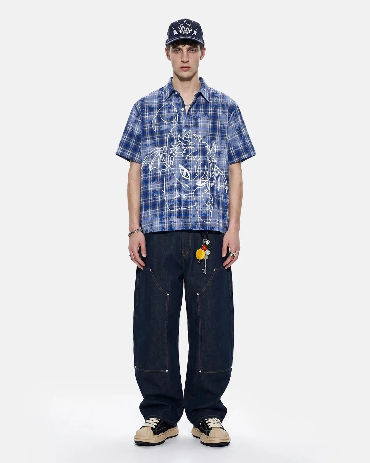 Devil Embroidered Plaid Shirt | Inflation Streetwear