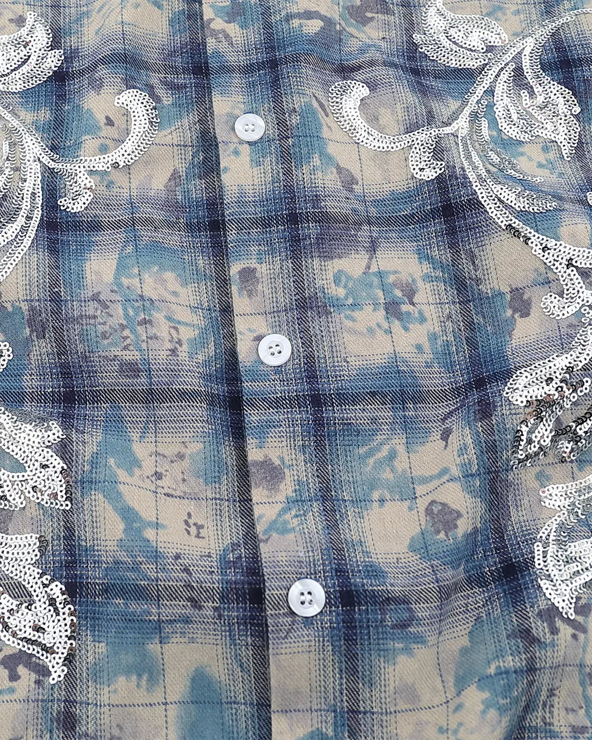 Tie-Dye Plaid Sequin Short-Sleeve Shirt | Inflation Streetwear
