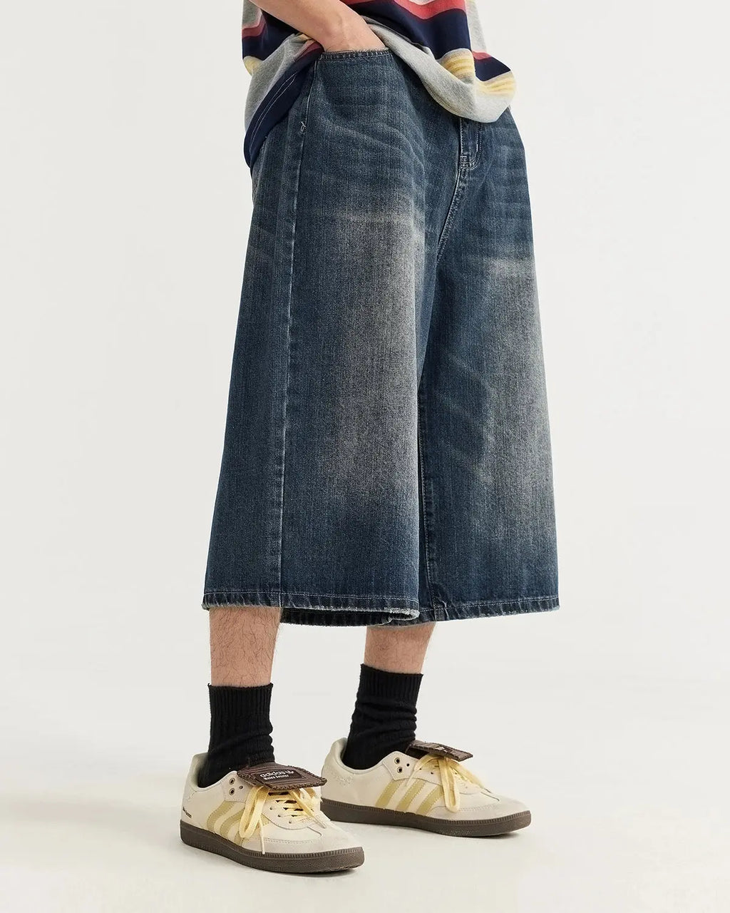 Acid Washed Longline Baggy Denim Jorts | Inflation Streetwear