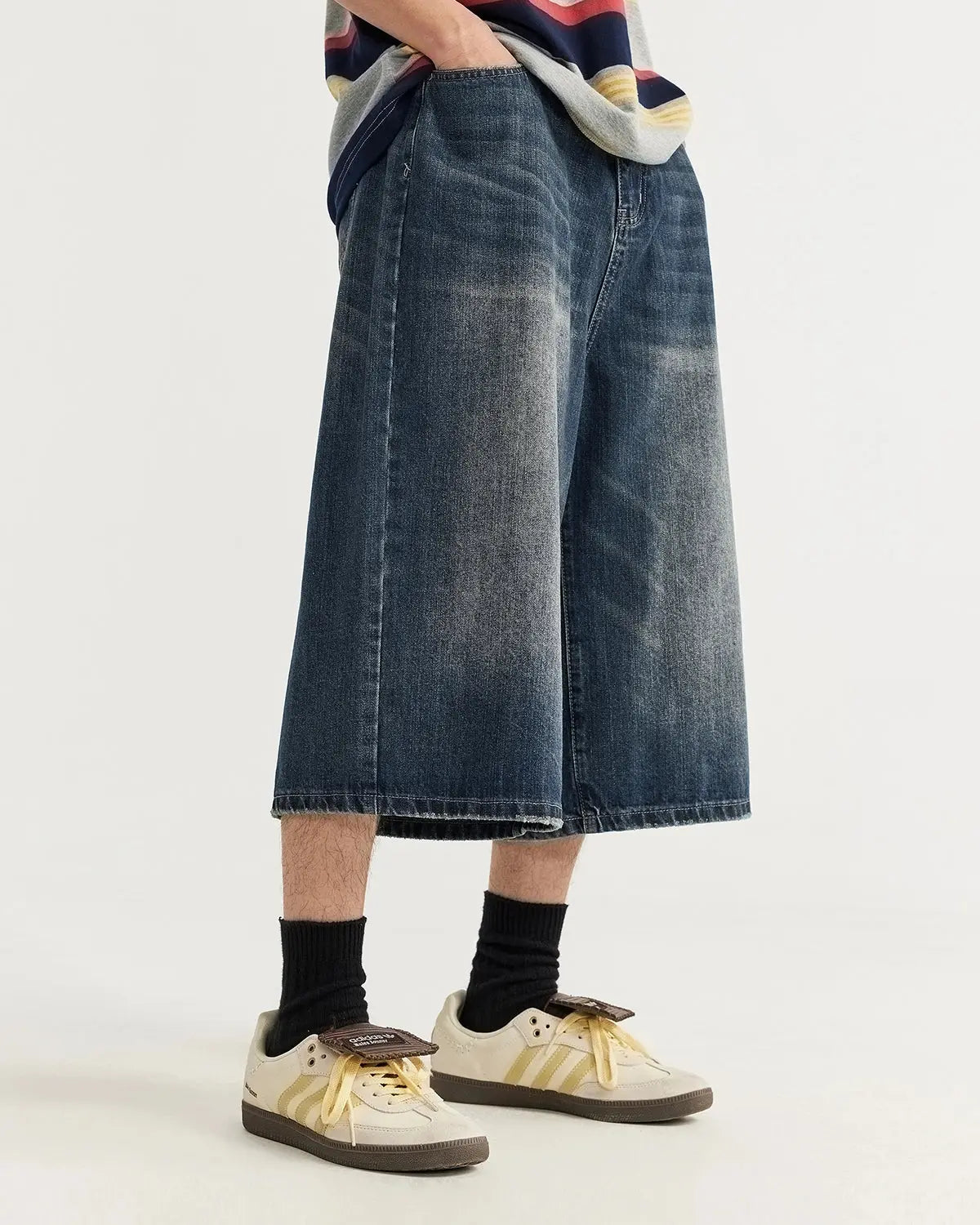 Acid Washed Longline Baggy Denim Jorts | Inflation Streetwear