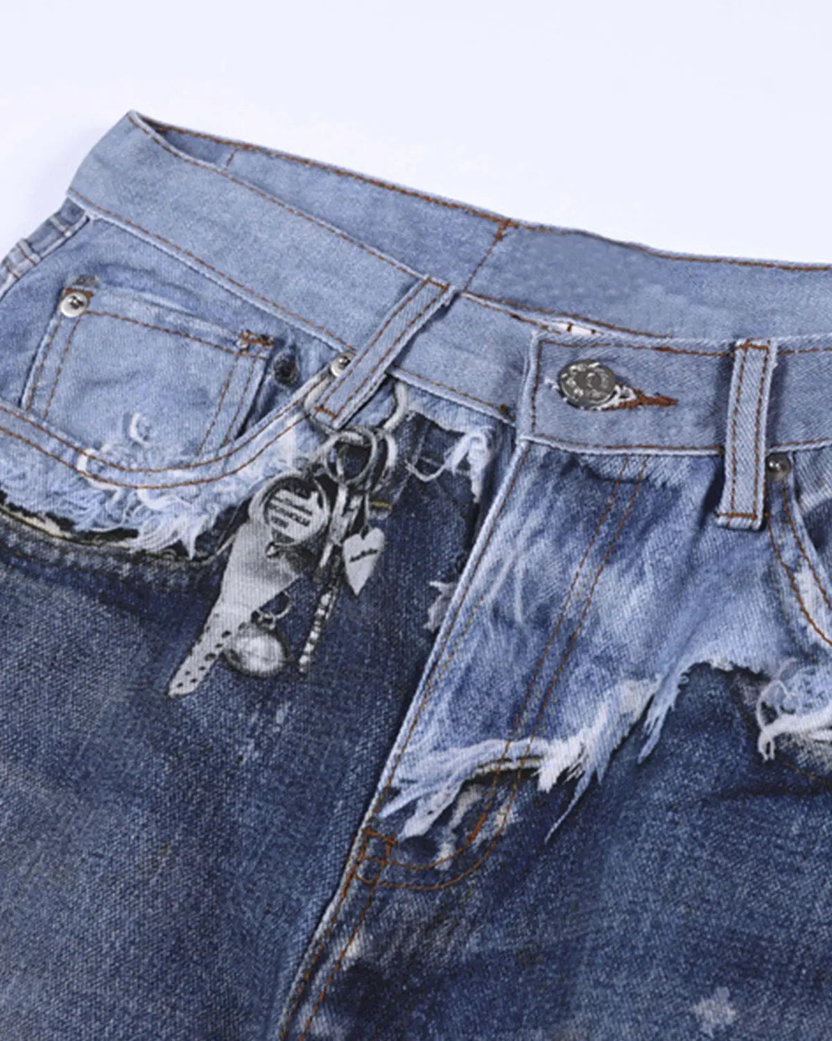 Digital Print Distressed Baggy Jeans | Inflation Streetwear