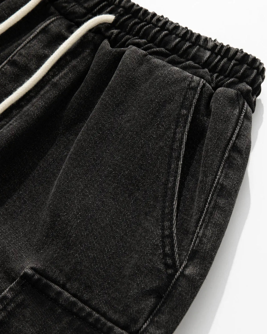 Washed Denim Cargo Shorts with Drawstring | Inflation Streetwear