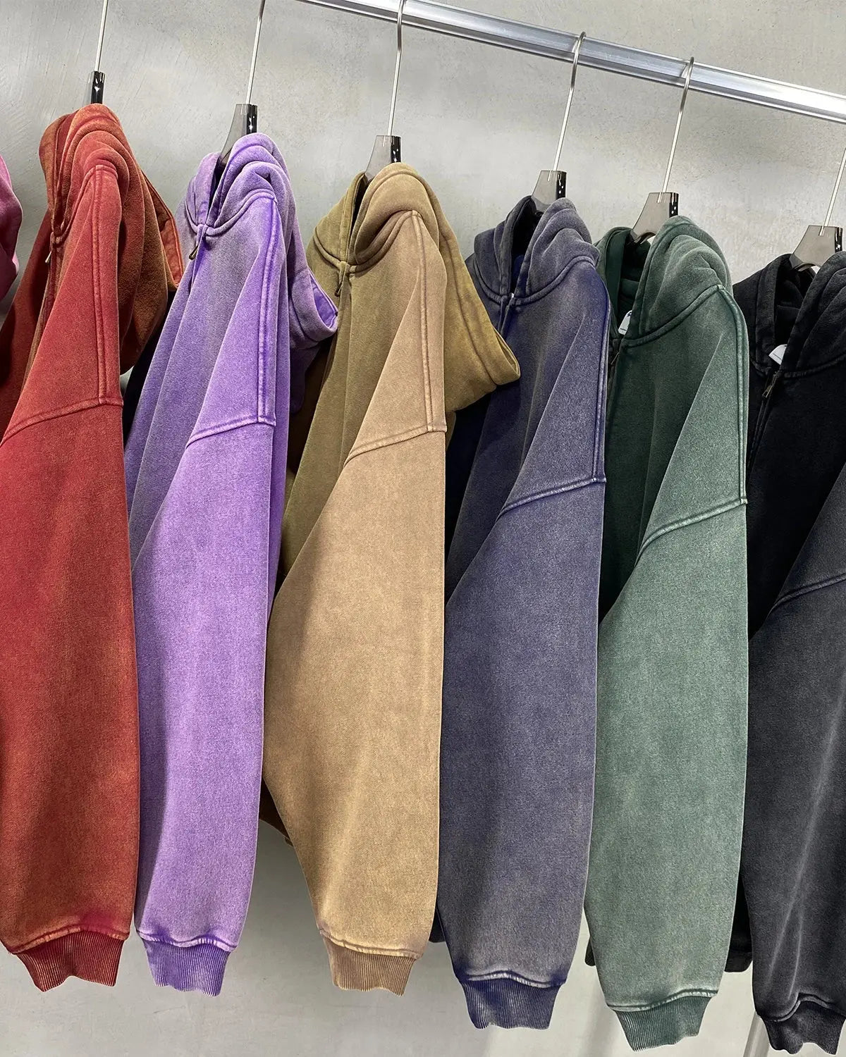 Acid Washed Distressed Fleece Zip Up Hoodies | Inflation Streetwear