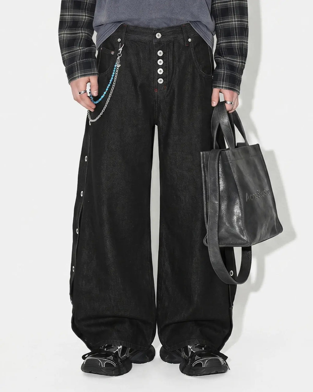 Side Eyelet Buttons Barrel Jeans | Inflation Streetwear