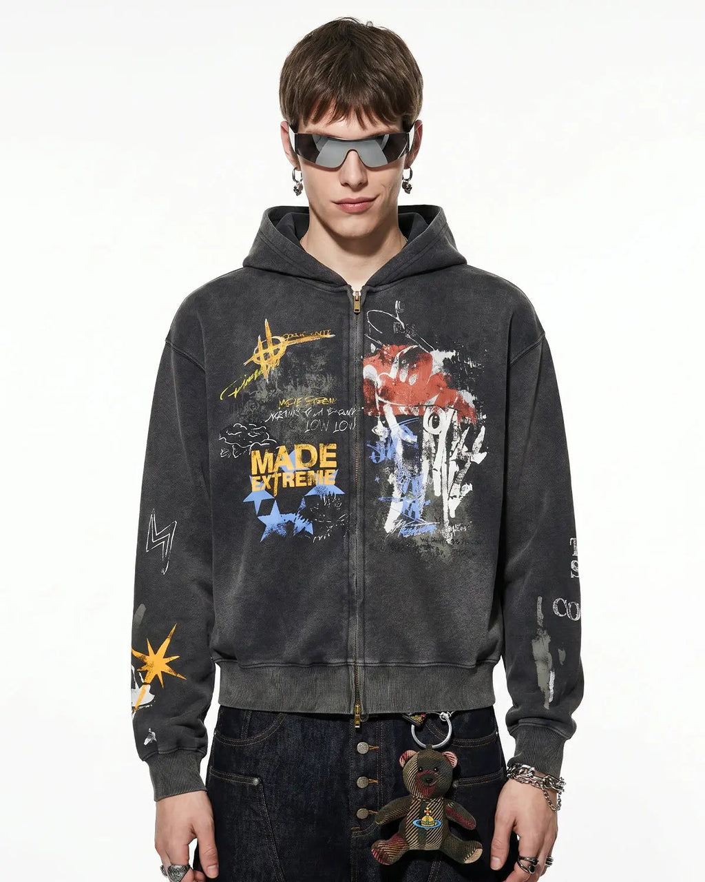 Boxy Graffiti Zip Up Hoodie | Inflation Streetwear