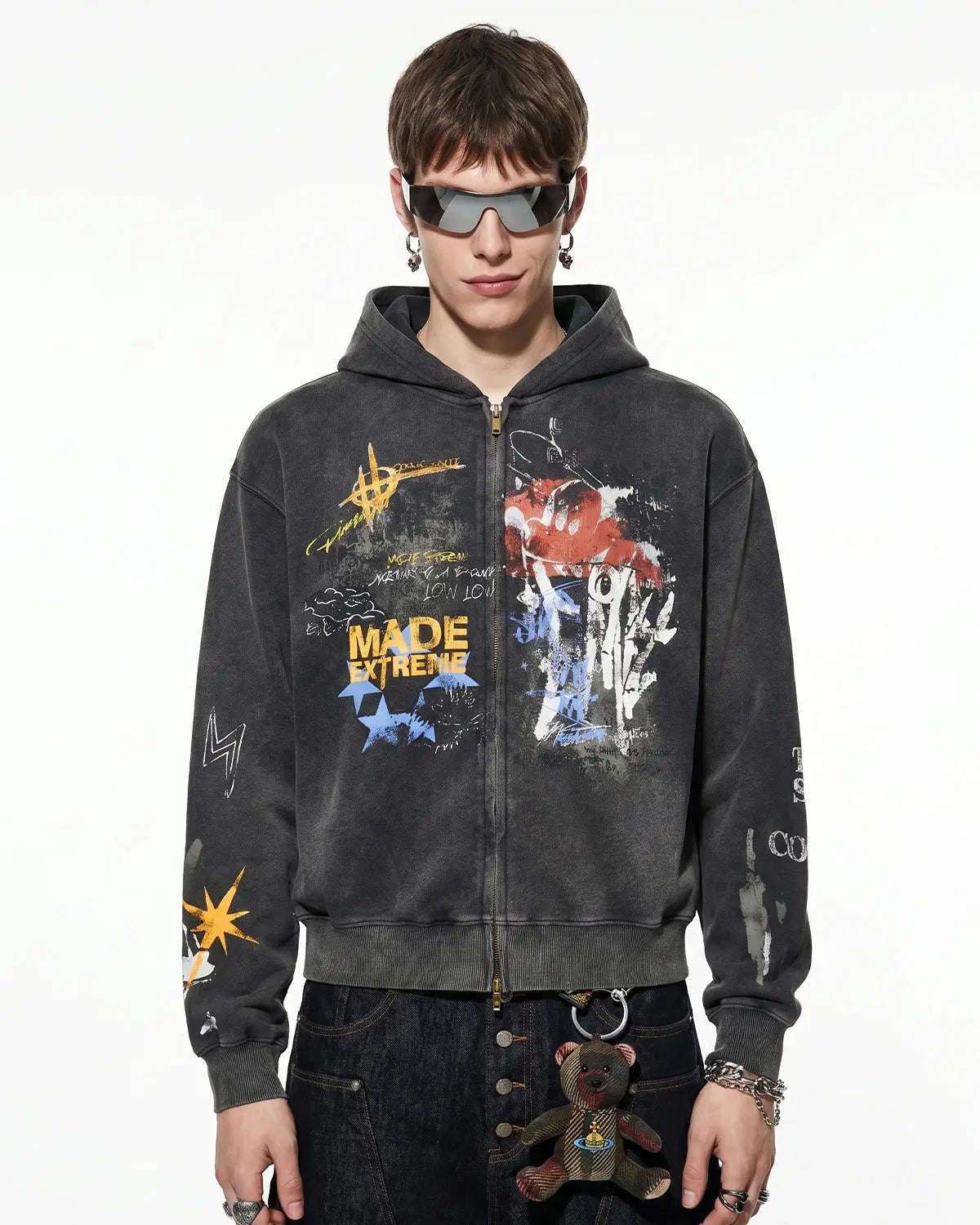 Boxy Graffiti Zip Up Hoodie | Inflation Streetwear