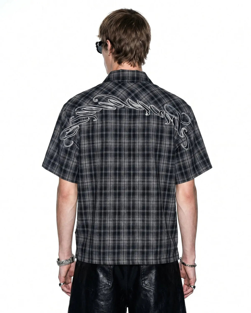 Plaid Script Embroidered Shirt | Inflation Streetwear