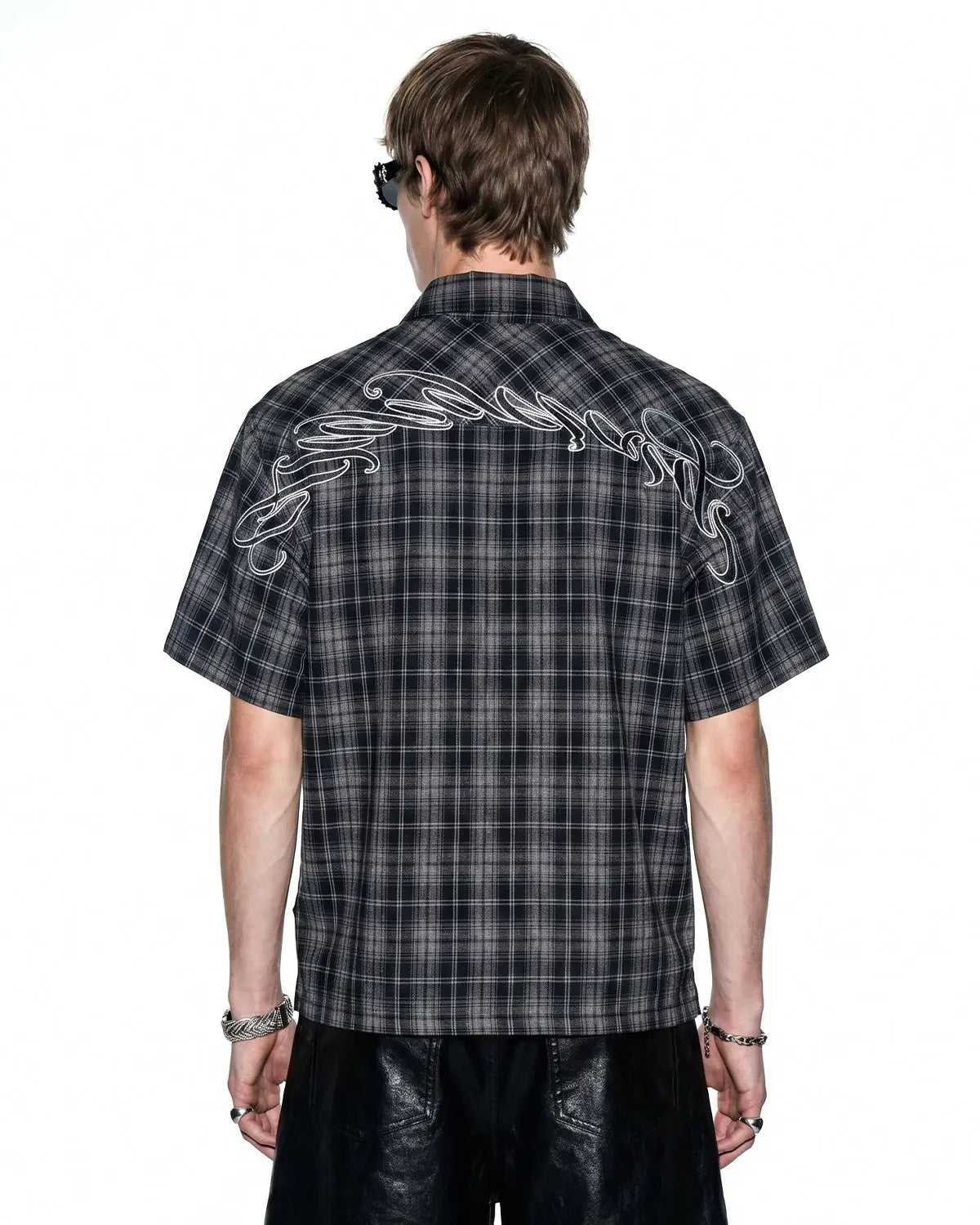 Plaid Script Embroidered Shirt | Inflation Streetwear