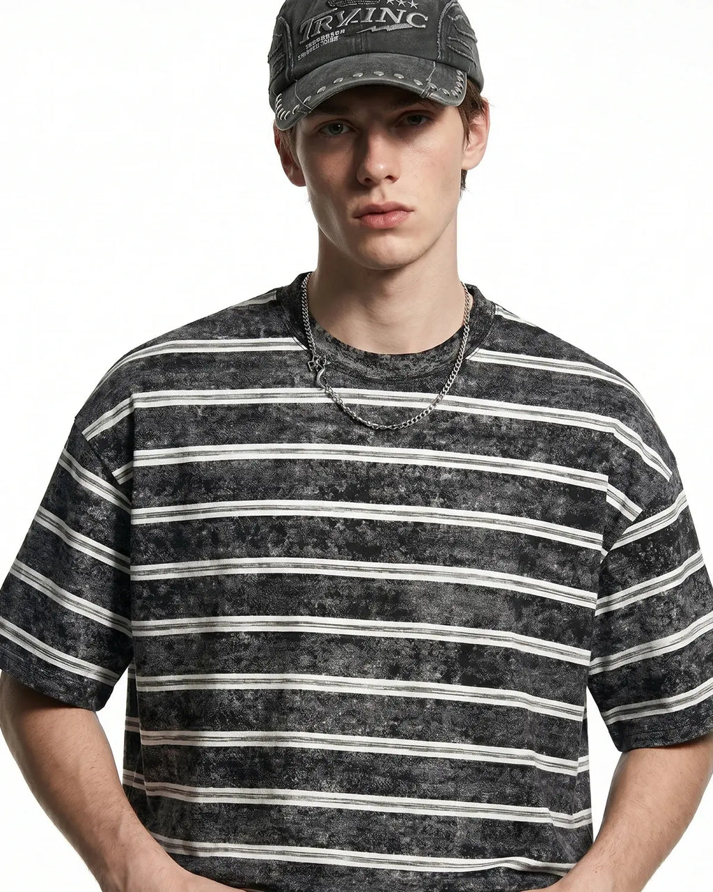 Vintage Washed Striped Boxy T-Shirt | Inflation Streetwear
