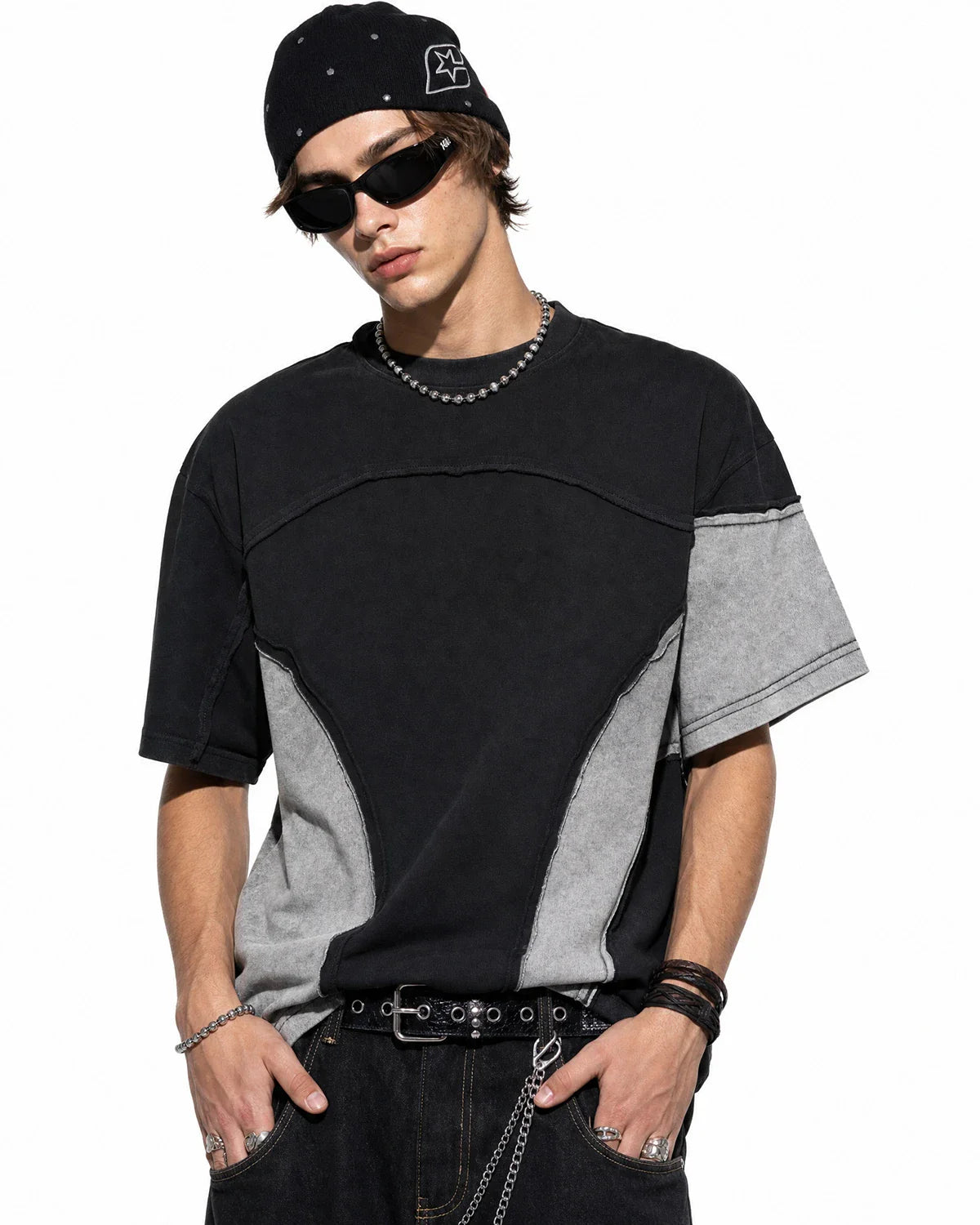 Patchwork Washed Boxy Cropped T-Shirt | Inflation Streetwear