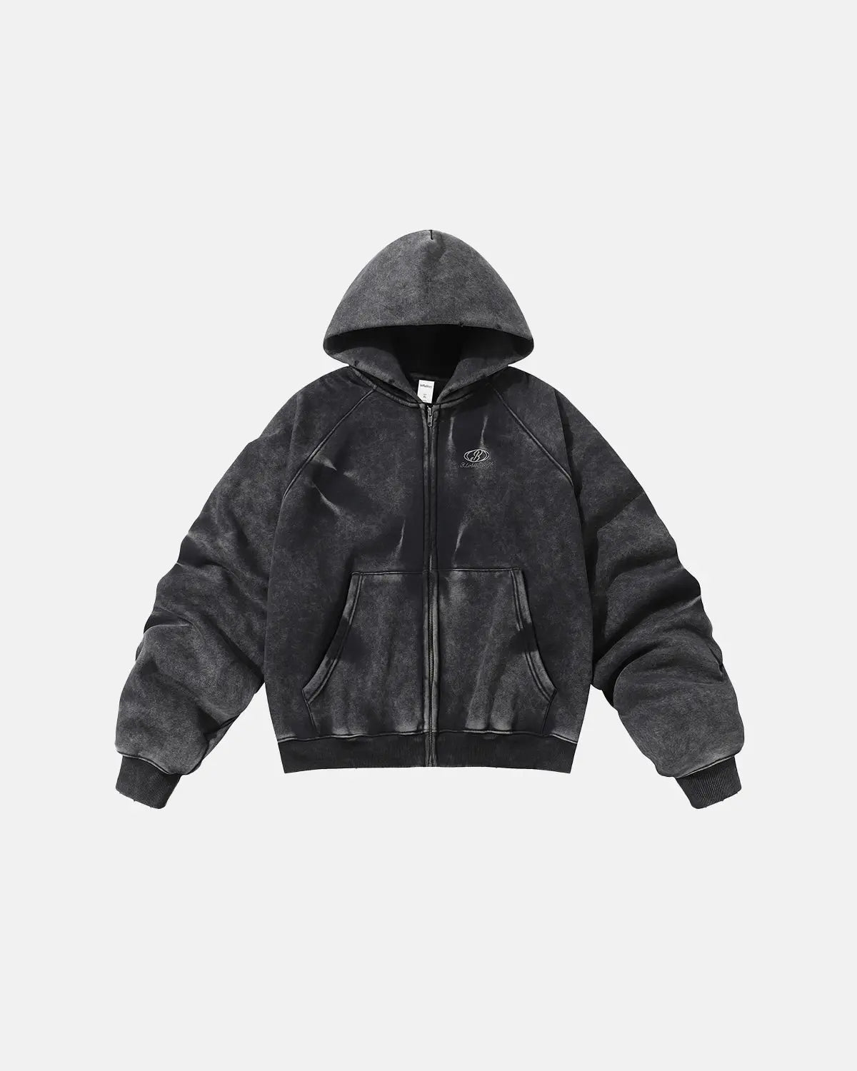 Acid Washed Embroidery Zip Up Hoodies | Inflation Streetwear